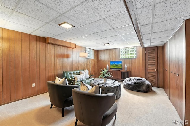 43 Highgate Rd, Olivette, MO 63132 - carpeted living area with a paneled ceiling and wooden walls