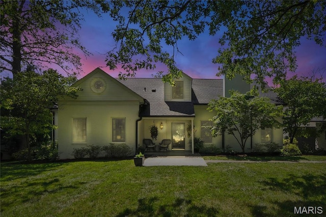 43 Highgate Rd, Olivette, MO 63132 - rear view of house with a patio, a lawn, and roof with shingles