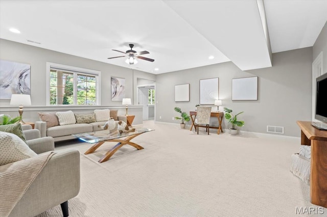 1931 Chesterfield Ridge Cir, Chesterfield, MO 63017 - living area featuring ceiling fan, recessed lighting, and carpet flooring