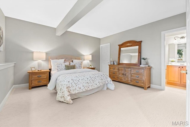 1931 Chesterfield Ridge Cir, Chesterfield, MO 63017 - bedroom featuring light colored carpet, beam ceiling, and ensuite bathroom