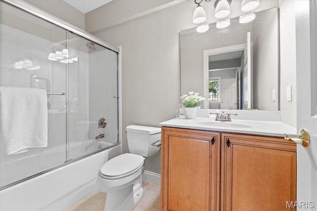 1931 Chesterfield Ridge Cir, Chesterfield, MO 63017 - bathroom with vanity, shower / bath combination with glass door, a chandelier, and tile patterned flooring