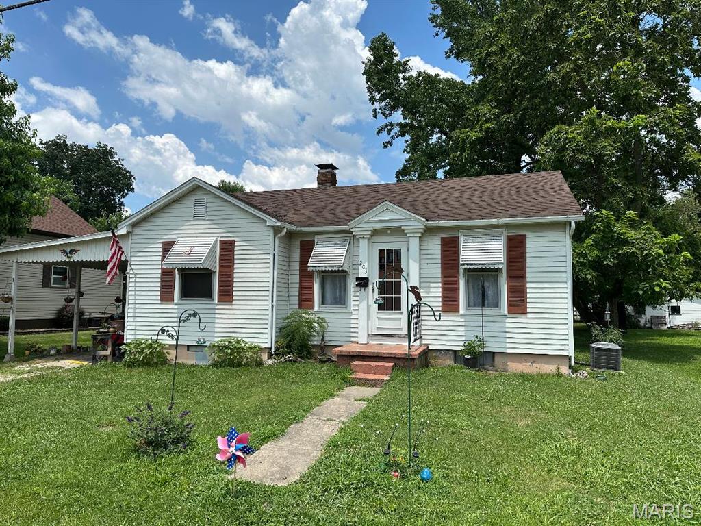 203 E Jenkins St, Steeleville, IL 62288 - view of front of property featuring a front yard and a chimney