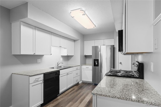 11724 Russet Meadow Dr, Creve Coeur Township, MO 63146 - kitchen featuring dishwasher, range with electric cooktop, stainless steel fridge with ice dispenser, white cabinets, and dark wood finished floors