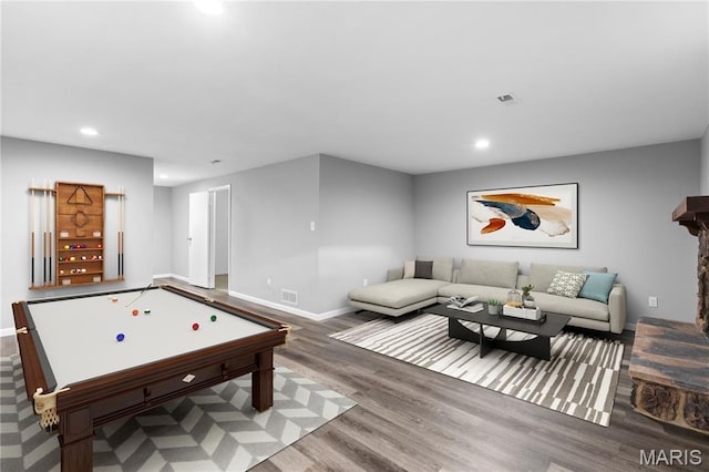 11724 Russet Meadow Dr, Creve Coeur Township, MO 63146 - playroom featuring recessed lighting, wood finished floors, and billiards