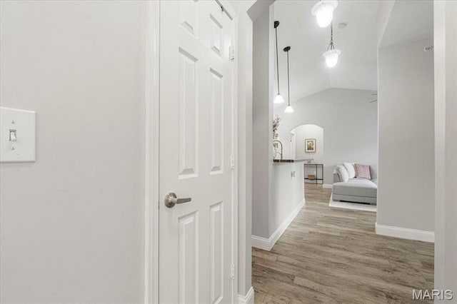 27 Kassebaum Ln Unit 302, Mehlville, MO 63129 - corridor with arched walkways, wood finished floors, and lofted ceiling