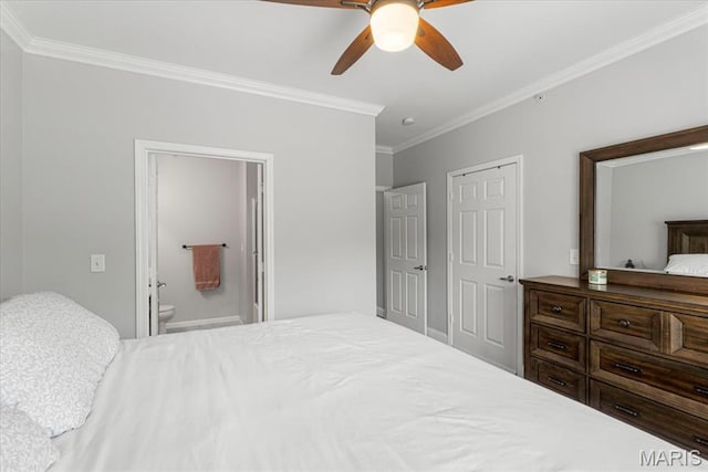 27 Kassebaum Ln Unit 302, Mehlville, MO 63129 - bedroom featuring crown molding, ensuite bathroom, and ceiling fan