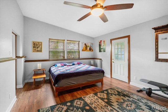 1239 Vero Ln, Ellisville, MO 63011 - bedroom featuring lofted ceiling, wood finished floors, and a ceiling fan