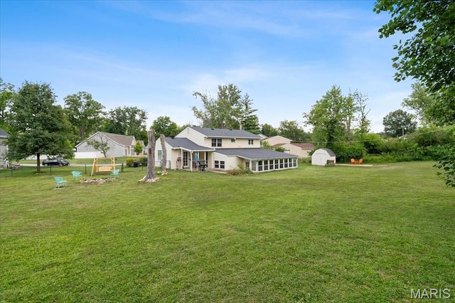 1239 Vero Ln, Ellisville, MO 63011 - rear view of house with a storage shed and a yard