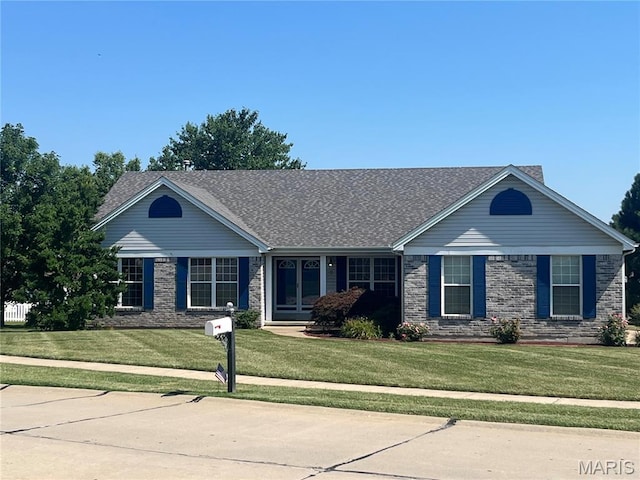 3 Boxwood Crest Ct, Ofallon, MO 63366 - ranch-style home featuring a front lawn, a shingled roof, and brick siding