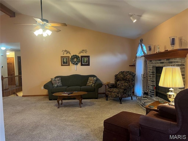 3 Boxwood Crest Ct, Ofallon, MO 63366 - carpeted living room with ceiling fan, beam ceiling, and high vaulted ceiling