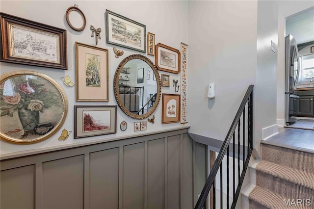 3712 Gail Dr, Imperial, MO 63052 - stairway with a decorative wall and wainscoting