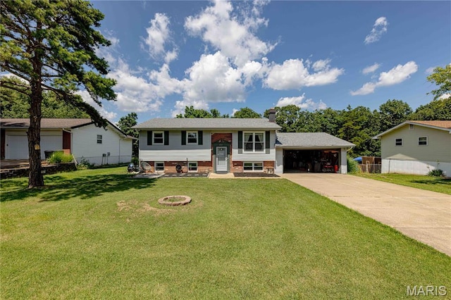 3712 Gail Dr, Imperial, MO 63052 - bi-level home with driveway, an attached garage, and a chimney