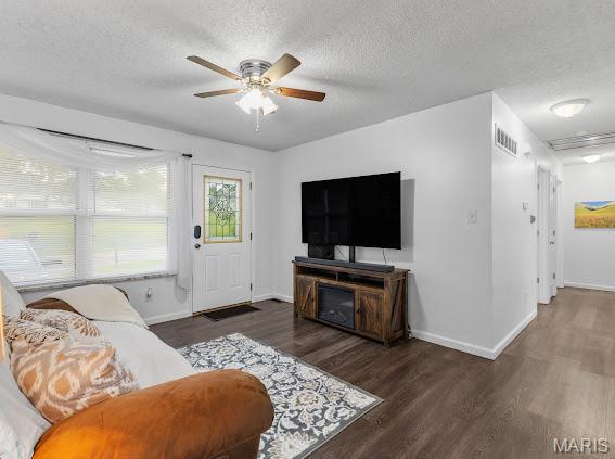 4213 Flucom Rd, De Soto, MO 63020 - living room with a textured ceiling, wood finished floors, and ceiling fan