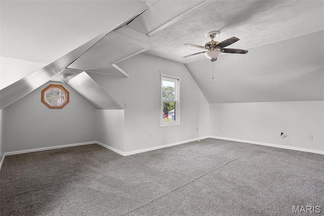 111 N Duncan St, Marine, IL 62061 - bonus room featuring lofted ceiling, a ceiling fan, carpet flooring, and a textured ceiling