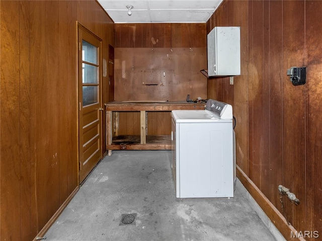 118 Alice Dr, Ofallon, IL 62269 - washroom with washer / dryer, wood walls, and cabinet space