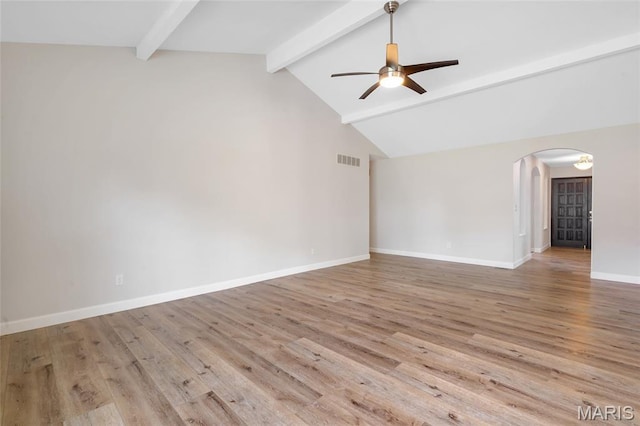 904 Ampere Pl, Lake St Louis, MO 63367 - empty room featuring arched walkways, ceiling fan, and wood finished floors