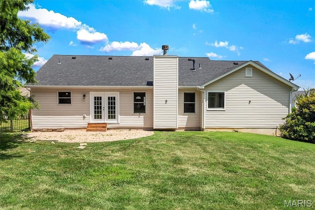 3848 Bedford Pointe Dr, Wentzville, MO 63385 - back of house featuring french doors, a chimney, and roof with shingles