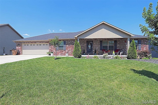 3576 Mill View Xing, Cape Girardeau, MO 63701 - single story home featuring brick siding, covered porch, a front lawn, an attached garage, and concrete driveway