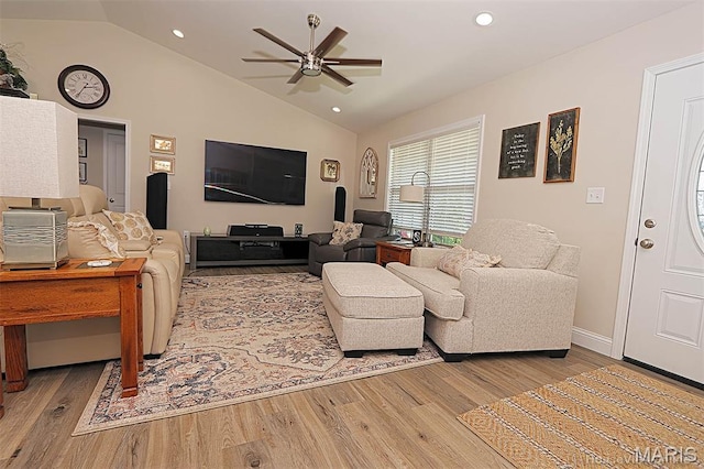 3576 Mill View Xing, Cape Girardeau, MO 63701 - living area with vaulted ceiling, wood finished floors, a ceiling fan, and recessed lighting