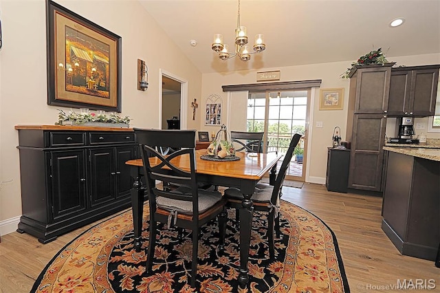3576 Mill View Xing, Cape Girardeau, MO 63701 - dining space with a chandelier, light wood-style flooring, vaulted ceiling, and recessed lighting