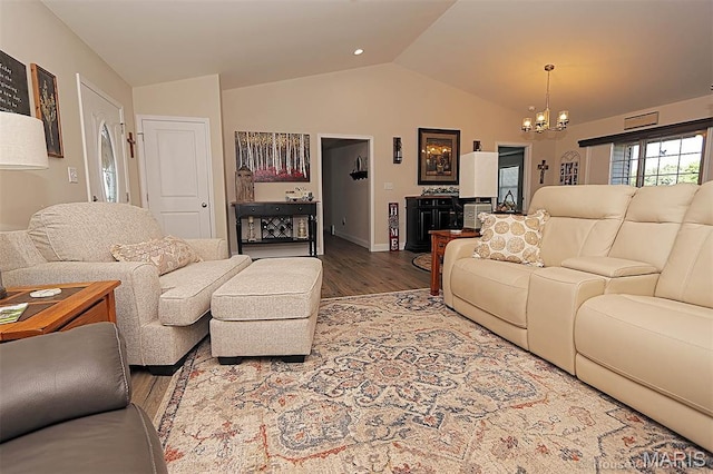 3576 Mill View Xing, Cape Girardeau, MO 63701 - living room with lofted ceiling, wood finished floors, and a chandelier