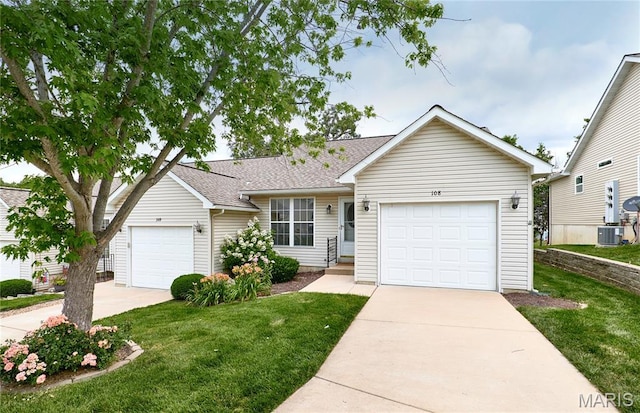 108 Fort Worth Way, Wright City, MO 63390 - single story home with concrete driveway, a front yard, an attached garage, and roof with shingles