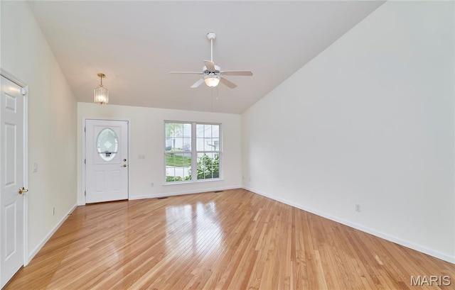 108 Fort Worth Way, Wright City, MO 63390 - entrance foyer with lofted ceiling, light wood-style flooring, and a ceiling fan