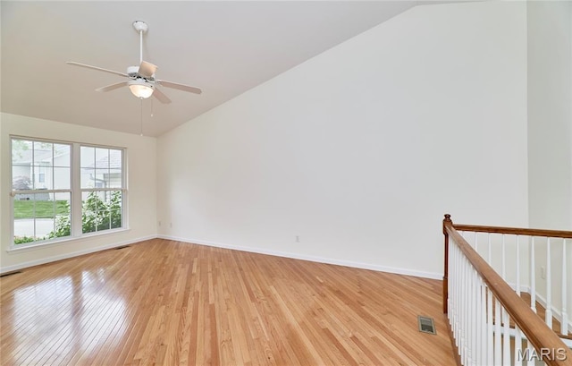 108 Fort Worth Way, Wright City, MO 63390 - spare room featuring lofted ceiling, light wood-type flooring, and ceiling fan
