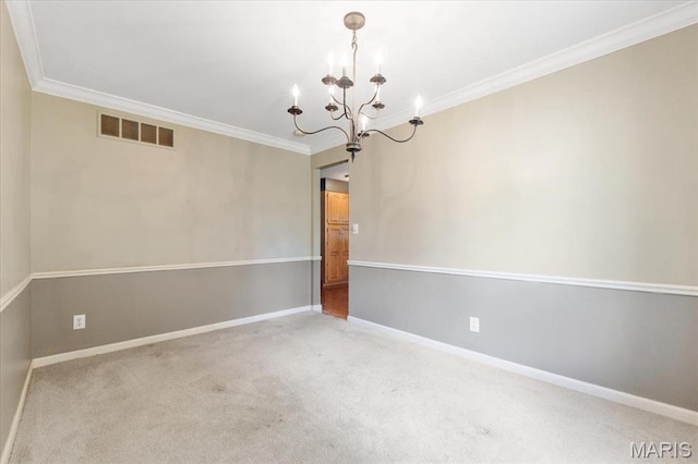 15693 Dresden Lake Ct, Chesterfield, MO 63017 - unfurnished room with a chandelier, carpet floors, and ornamental molding