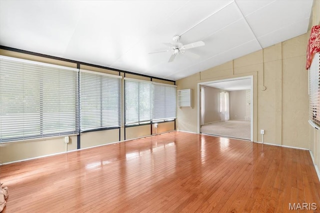 15693 Dresden Lake Ct, Chesterfield, MO 63017 - unfurnished room with lofted ceiling, a ceiling fan, and wood-type flooring