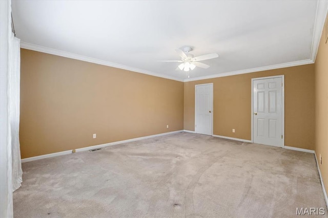 15693 Dresden Lake Ct, Chesterfield, MO 63017 - spare room with a ceiling fan, ornamental molding, and carpet floors