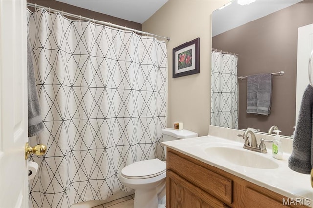4632 Greenore Dr, High Ridge, MO 63049 - bathroom with vanity, tile patterned flooring, and curtained shower