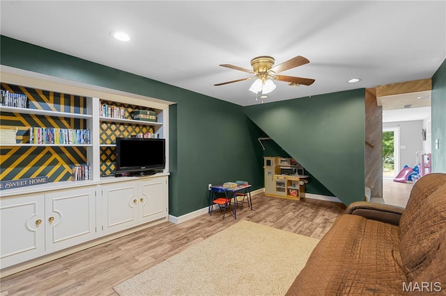 4632 Greenore Dr, High Ridge, MO 63049 - living area featuring light wood-style floors, ceiling fan, and recessed lighting