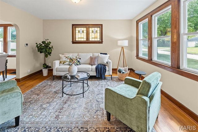 25 S 77th St, Belleville, IL 62223 - living area featuring wood finished floors and arched walkways