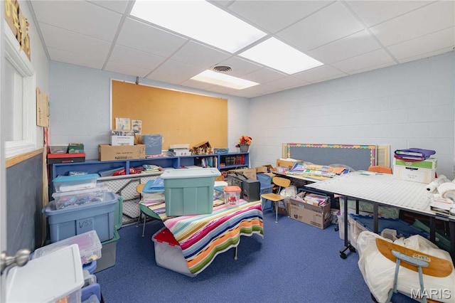 4869 Scottsdale Rd, House Springs, MO 63051 - recreation room with concrete block wall and a paneled ceiling