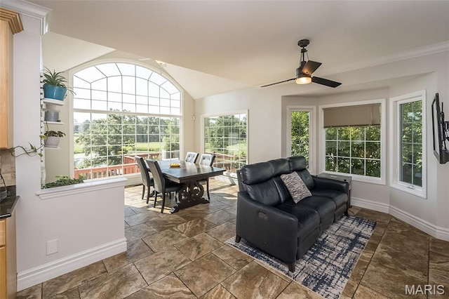 2314 Longest Dr, Wentzville, MO 63385 - living area with a ceiling fan and stone tile floors