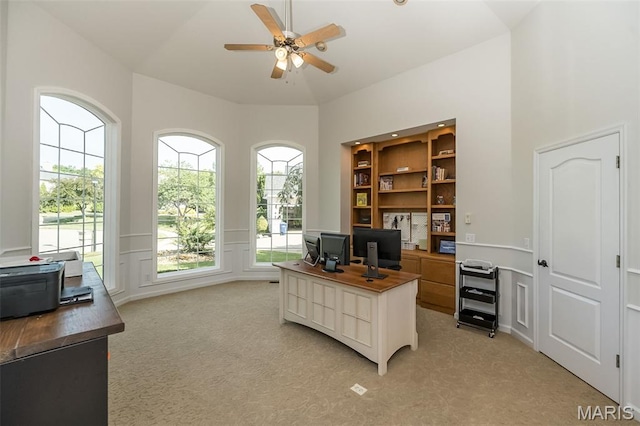 2314 Longest Dr, Wentzville, MO 63385 - home office with light carpet, ceiling fan, and healthy amount of natural light