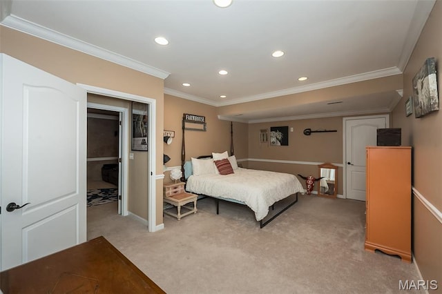 2314 Longest Dr, Wentzville, MO 63385 - bedroom featuring light colored carpet, recessed lighting, and crown molding