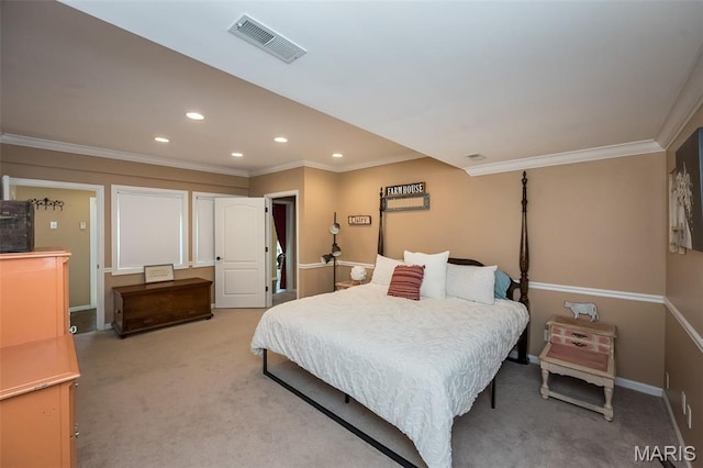 2314 Longest Dr, Wentzville, MO 63385 - bedroom with light colored carpet, crown molding, and recessed lighting