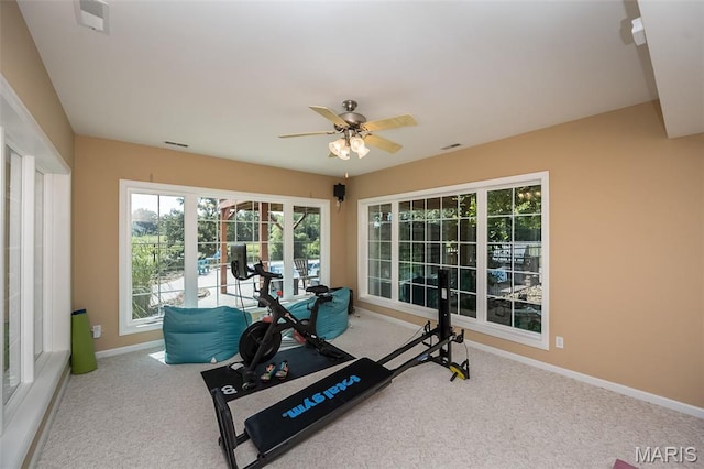 2314 Longest Dr, Wentzville, MO 63385 - workout room with carpet and ceiling fan