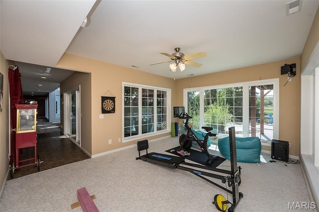 2314 Longest Dr, Wentzville, MO 63385 - exercise room featuring carpet and a ceiling fan