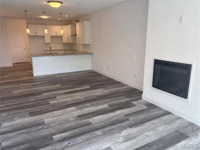 314 Captains Ct, Grafton, IL 62037 - unfurnished living room featuring dark wood-style floors and a glass covered fireplace