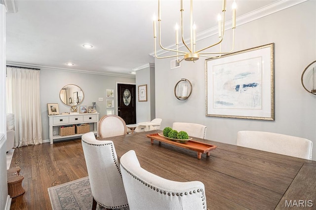 107 Huntleigh Dr, Kirkwood, MO 63122 - dining space featuring a chandelier, crown molding, wood finished floors, and recessed lighting