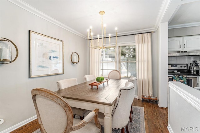 107 Huntleigh Dr, Kirkwood, MO 63122 - dining room with a chandelier, ornamental molding, and dark wood-style flooring