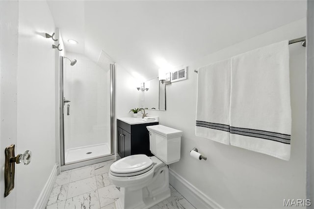6336 Pershing Ave, University City, MO 63130 - full bath featuring marble finish flooring, a stall shower, and vanity