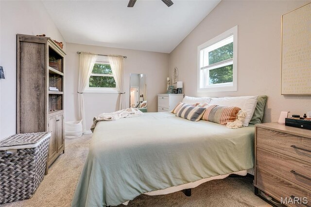 116 N Washington St, Troy, IL 62294 - bedroom featuring vaulted ceiling, light carpet, and ceiling fan
