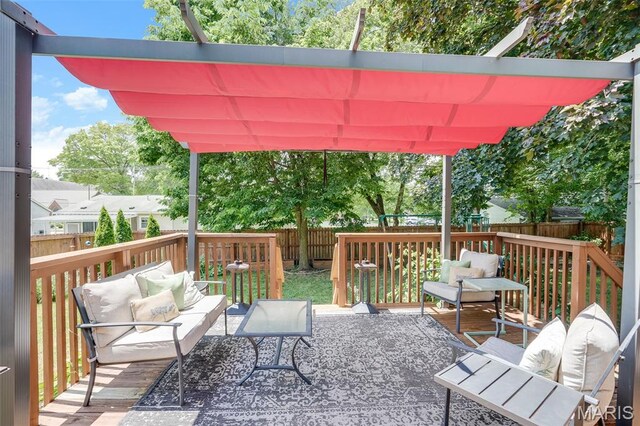 116 N Washington St, Troy, IL 62294 - wooden terrace with an outdoor hangout area and a fenced backyard