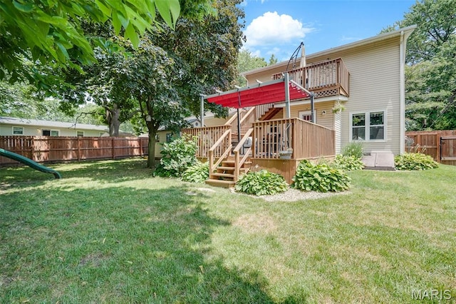 116 N Washington St, Troy, IL 62294 - back of house featuring a fenced backyard, stairs, and a wooden deck