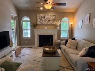 14 Shaderest Ct, Glen Carbon, IL 62034 - living room featuring a fireplace and ceiling fan