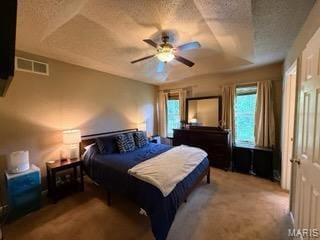 14 Shaderest Ct, Glen Carbon, IL 62034 - bedroom with multiple windows, a ceiling fan, carpet floors, and a textured ceiling